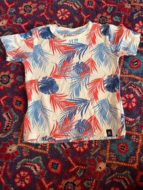 Kenneth Cole Kids Tropical Leaf Tee - Red & Blue on Cream